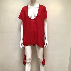 LA ROK CASHMERE BLEND Red V NECK CREW SWEATER LARGE WITH TASSELS AT SLEEVE NWOT